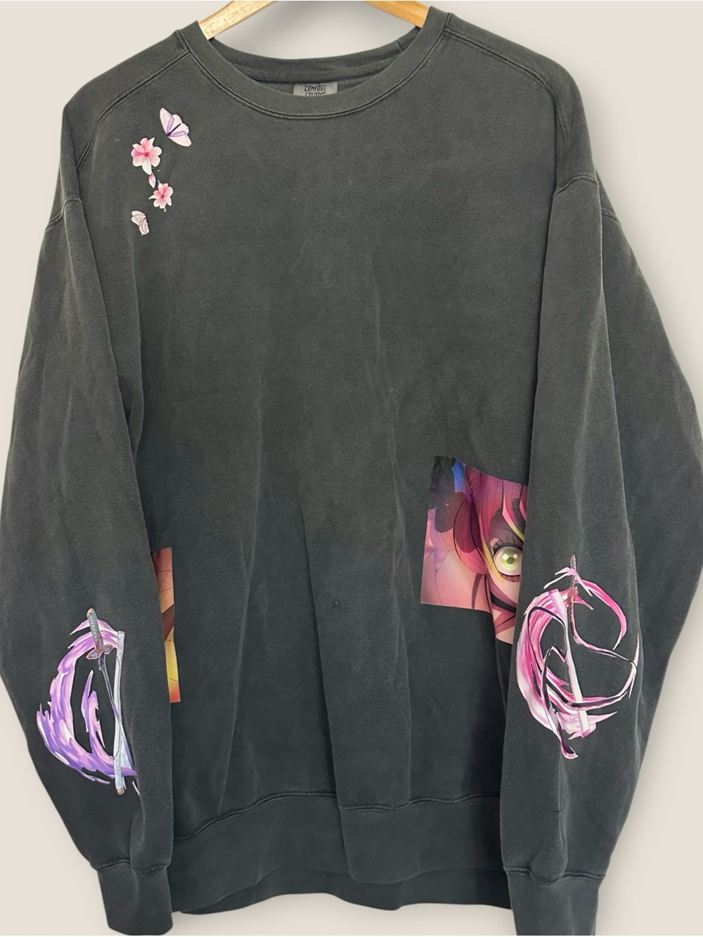 Demon Slayer Comfort Colors Black Crewneck Sweatshirt Large Unisex